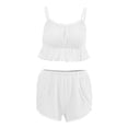 thumbnail image 5 of Xioeram 2 Pcs/Set Women Summer Pajama Set Backless Sleeveless Spaghetii Strap Lace Pleated Vest Elastic Waist Shirring Shorts Camisole Set Sleepwear Daily Loungewear, 5 of 8