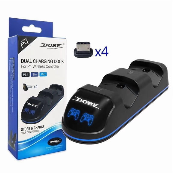 DOBE PS4 Controller Charging Station - LED "Train Head" Dual Dock for PS4/PS4 Slim/PS4 Pro DualShock 4   4 USB Ports | Fast Charging, LED Indicators, Overcharge Protection, Anti-Slip Base