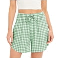 thumbnail image 3 of VBVC Women's Gingham Drawstring Shorts , Curved Hem Summer Shorts For Women , Ladies' Lightweight Plaid Shorts with Pockets,Green,S-3XL, 3 of 8