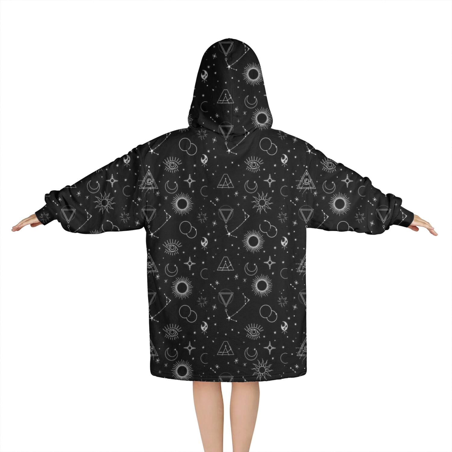 Black White Gothic Geometry Sun Moon Pattern Blanket Hoodies for Kids 6-13YR Oversize Wearable Blanket Hoodies for Boys Girls Teens