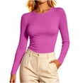thumbnail image 2 of XRoczxe Women’s Crew Neck Long‑Sleeve Fitted Basic Shirt, Solid‑Color Stretchy Casual Layering Top, 2 of 6