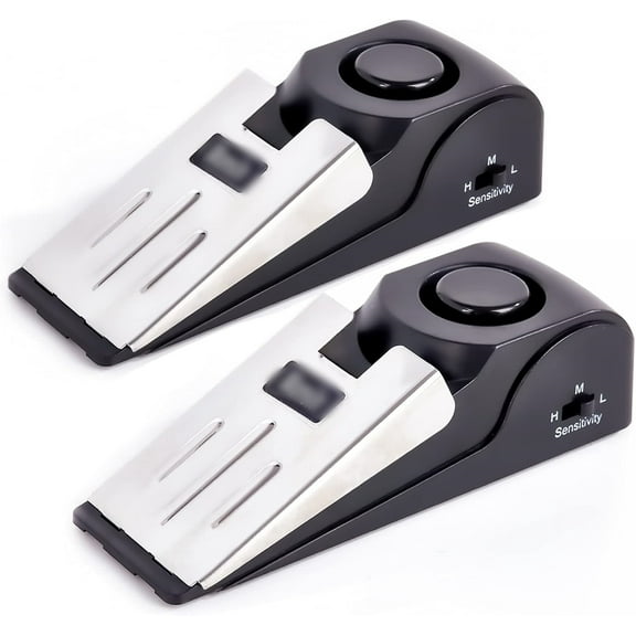 RUseeN 2 Pack Door Stop Alarm, Door Stopper with 120DB Security Alarm, Floor Wedge Door Stop Siren, Door Security Devices for Traveling, Apartment, Hotel and Home, Black