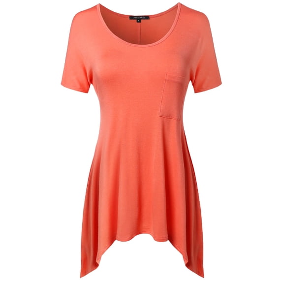 FashionOutfit Women's Short Sleeve Solid Various Hem Top With Pocket