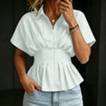 thumbnail image 5 of TGSLY Women's Peplum Striped Shirts Lightweight Thin Collared Button Down Blouses Dressy Casual Batwing Short Sleeve Pleated Waist Tops S, 5 of 6