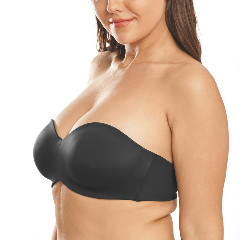 Women's Plus Size Full Support Non-Slip Convertible Bandeau Bra,Multiway  Coverage Comfort Ultra-Thin Breathable Strapless Bra (100D, Black)