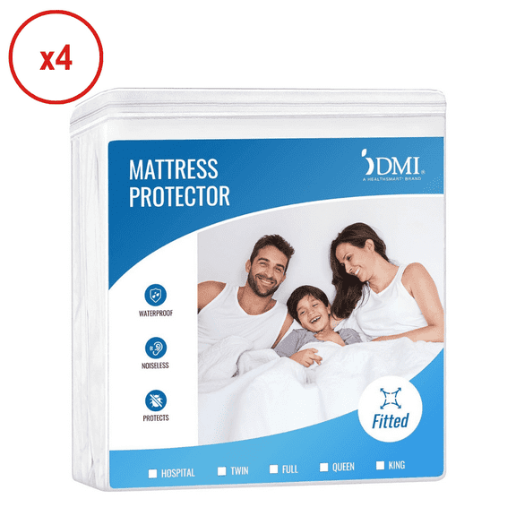 4 Pack DMI Waterproof Mattress Protector for Hospital Bed, Incontinence and Spill Protection, 36x80x6 Inches, Fitted Sheet Style