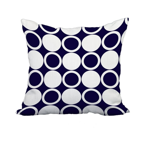 18 x 18 Inch Small Modcircles Navy Blue Geometric Print Decorative Polyester Throw Pillow with Linen Texture
