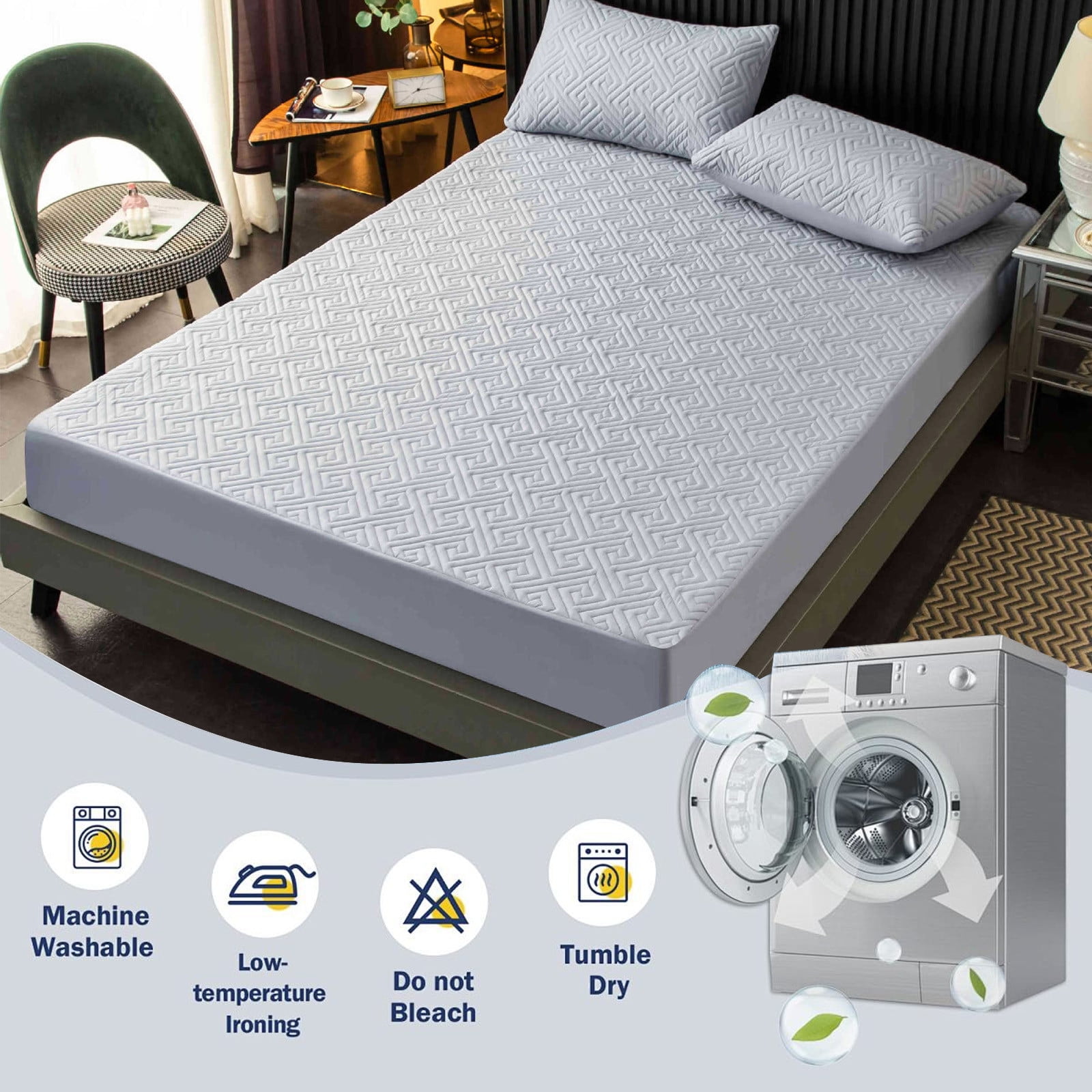 EGYMEN Mattress Protector, Waterproof Fitted Bed Cover With Nonslip Design, All-In-One Mattress Shield For Ultimate Protection, Soft And Comfortable Bed Sheet For Better Sleep(Light Blue)