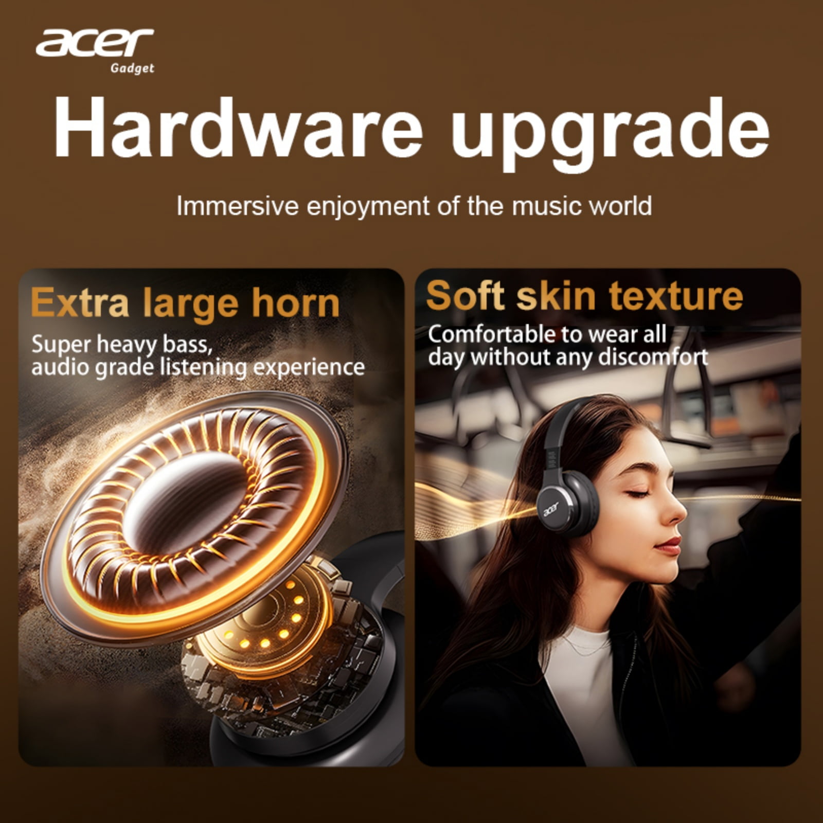 Acer Over-ear Headphones with 60H Playtime, Hi-Res Audio Foldable and Comfortable, Black