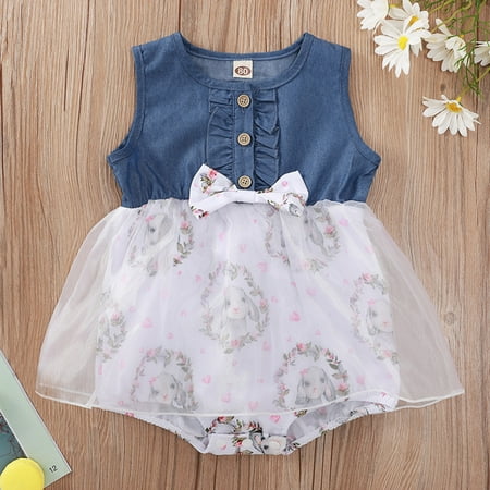 

Tking Fashion Newborn Toddler Baby Girls Bunny Bow Print Bodysuit Tops Dress White 74