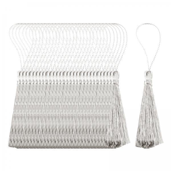 4x30x Borlas Suaves Sedosas Hechas A Mano, Marcapáginas De Hilo Con Lazo De Cordón Para Bricolaje, Color Plateado