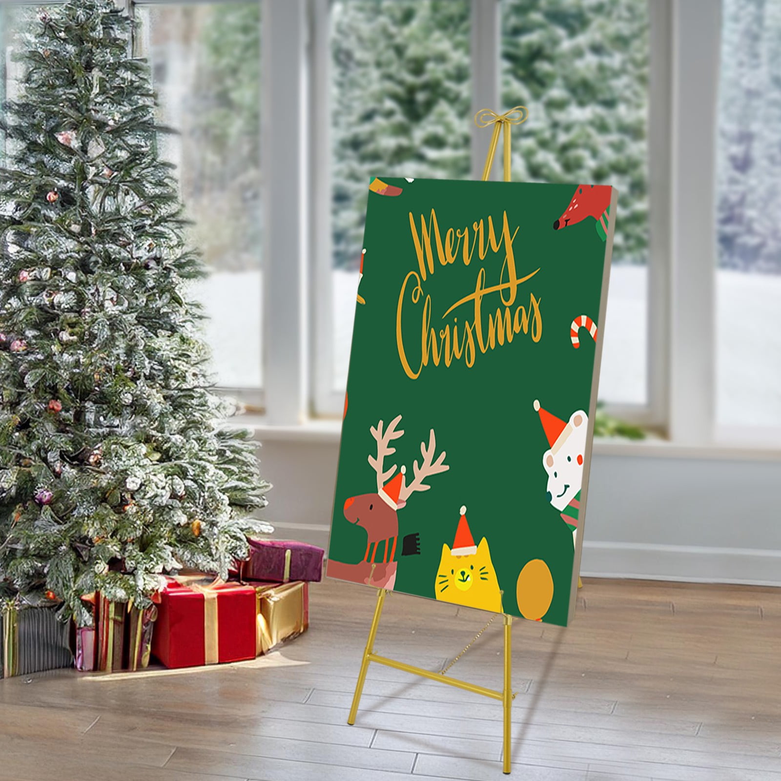 Gold Display Easel Stand, Large Floor Standing Easel, Display Stand for Wedding Display Easels Metal Tall Adjustable Display Stand Easel with Bow Top (41.5 * 60 * 127cm)