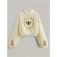 thumbnail image 2 of Women's autumn and winter plus size fashion honey flower embroidered turtleneck sweater, 2 of 6
