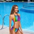 thumbnail image 4 of Womens Sexy Swimwear 3D Cute Colors Stripes 2 Pcs Push-up Halter Tie Swimsuit/Bathing/Bikini Set, Large, 4 of 6
