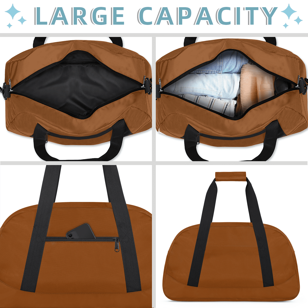 Herdesigns Brown Sports Duffle Bag for Women & Men, Gym Bag Dance Bag Overnight Bag Carry On Weekender Travel Bag