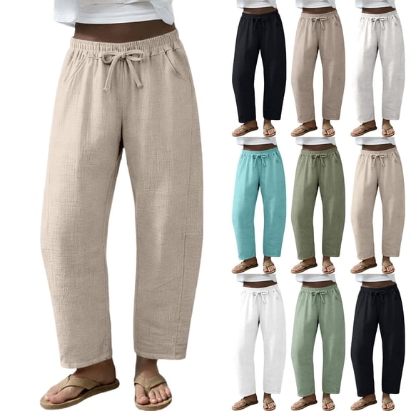 Kelon Womens Wide Leg Barrel Pants Drawstring Palazzo Pants Casual Beach Vacation Trousers with Pockets S-2XL