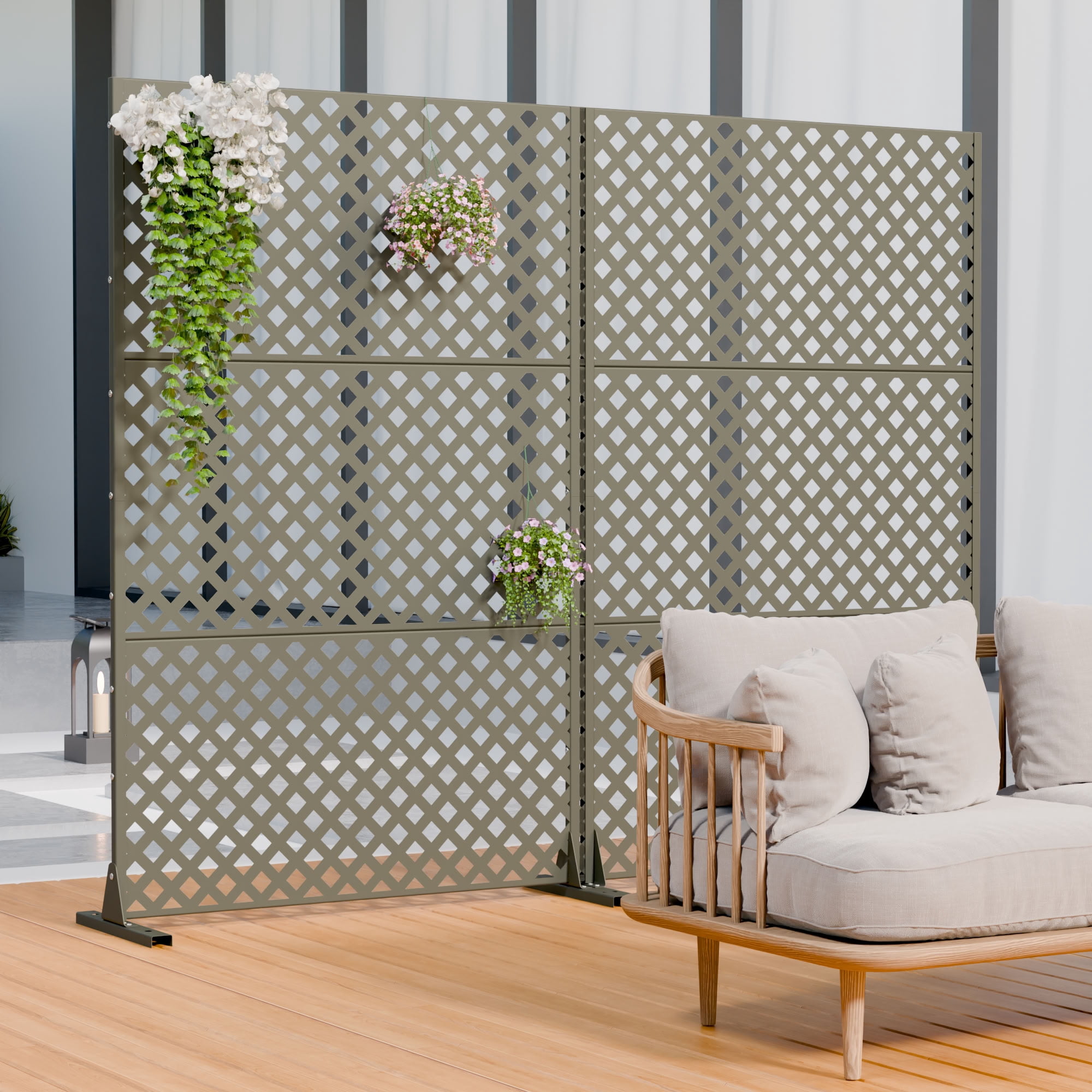 MAYEERTY 72*47in Outdoor Privacy Screen, Corrosion Resistant Metal Privacy Fence, Privacy Panel for Patio, Balcony, Backyard, Garden