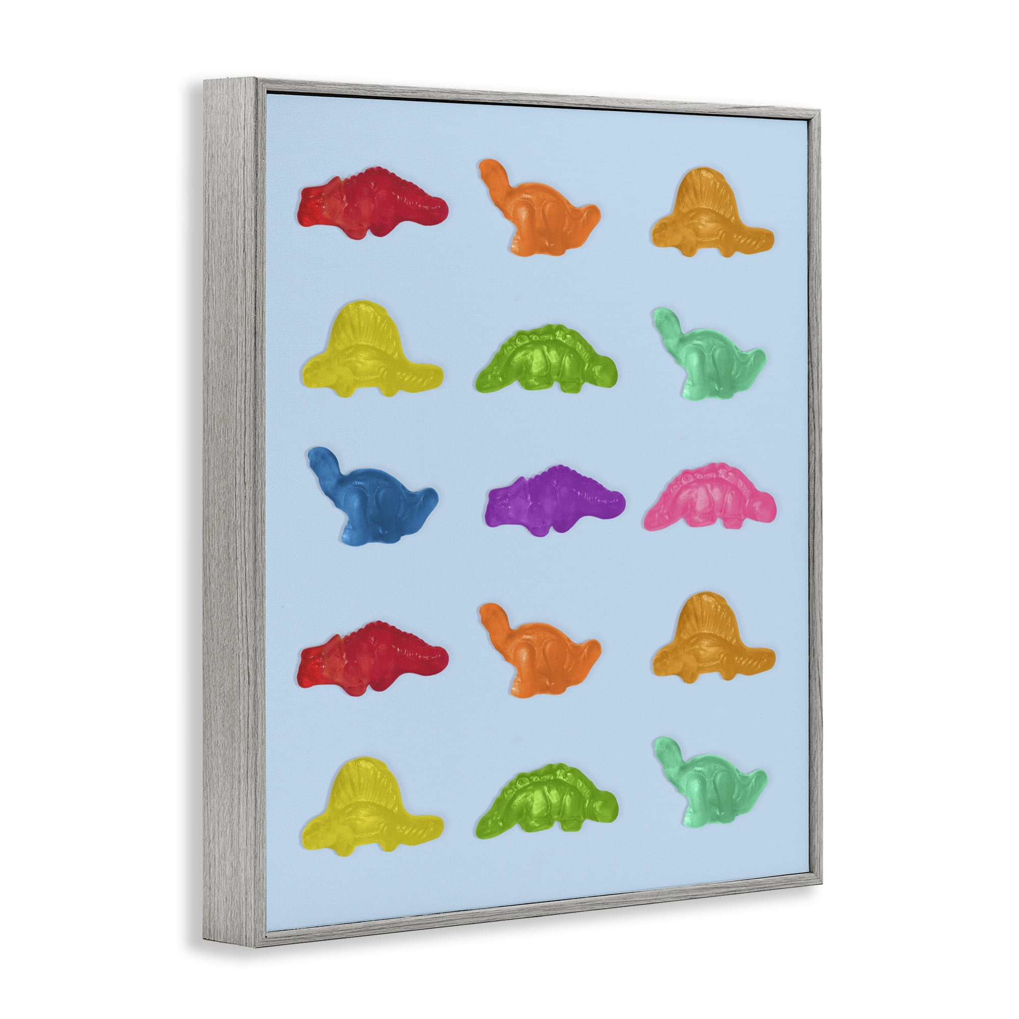 Stupell Industries Colorful Dinosaur Candies Gray Framed Giclee Art, design by LISH Creative