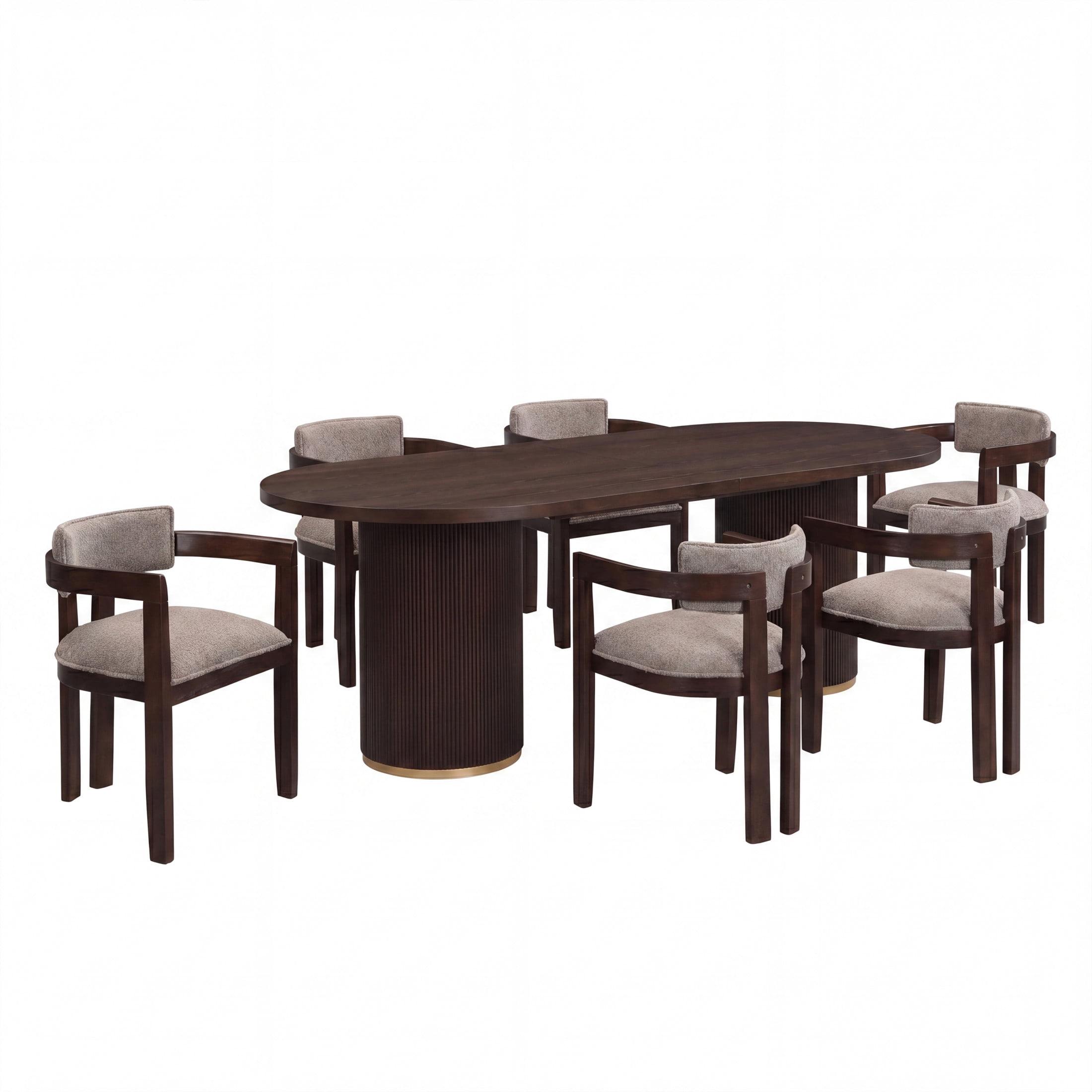 Christopher Knight Home 7-Piece Modern Oval Dining Table with Upholstered Chairs, Fluted Base, Espresso