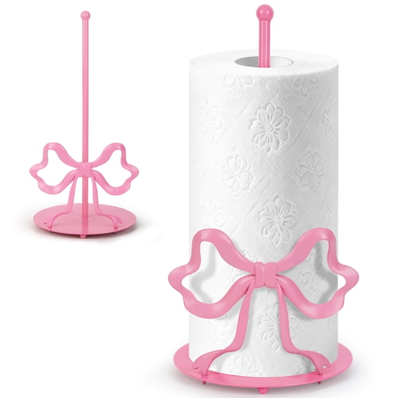Pink Bow Napkin Holder, Themed Party Tissue Holder, Desktop Metal Roll Tissue Holder, Standing Tissue Holder for Home Kitchens and Dining Rooms