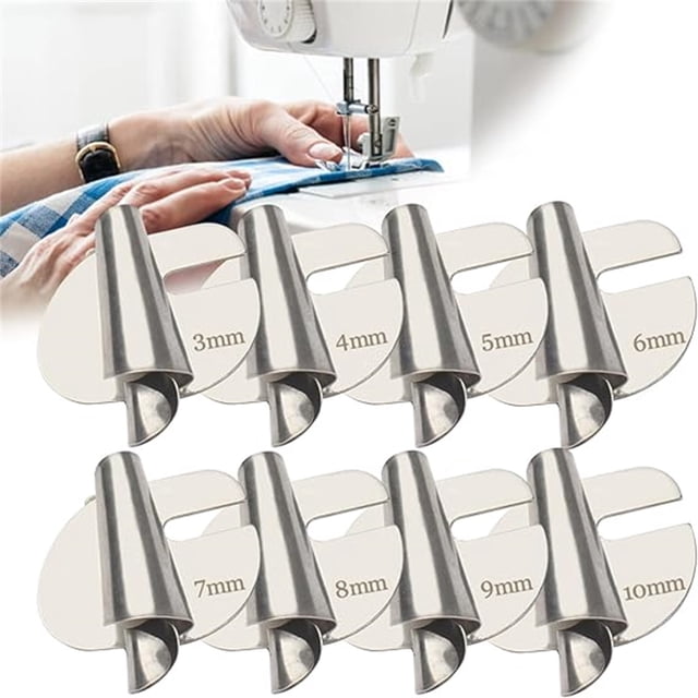 Fiudx Prensatelas Universal para Dobladillo de Costura, de Acero Inoxidable, de Varios Tamaños (De 3 Mm a 10 Mm), Fácil de Instalar, Ideal para Doblar Telas, para Uso Doméstico y Comercial, Juego de
