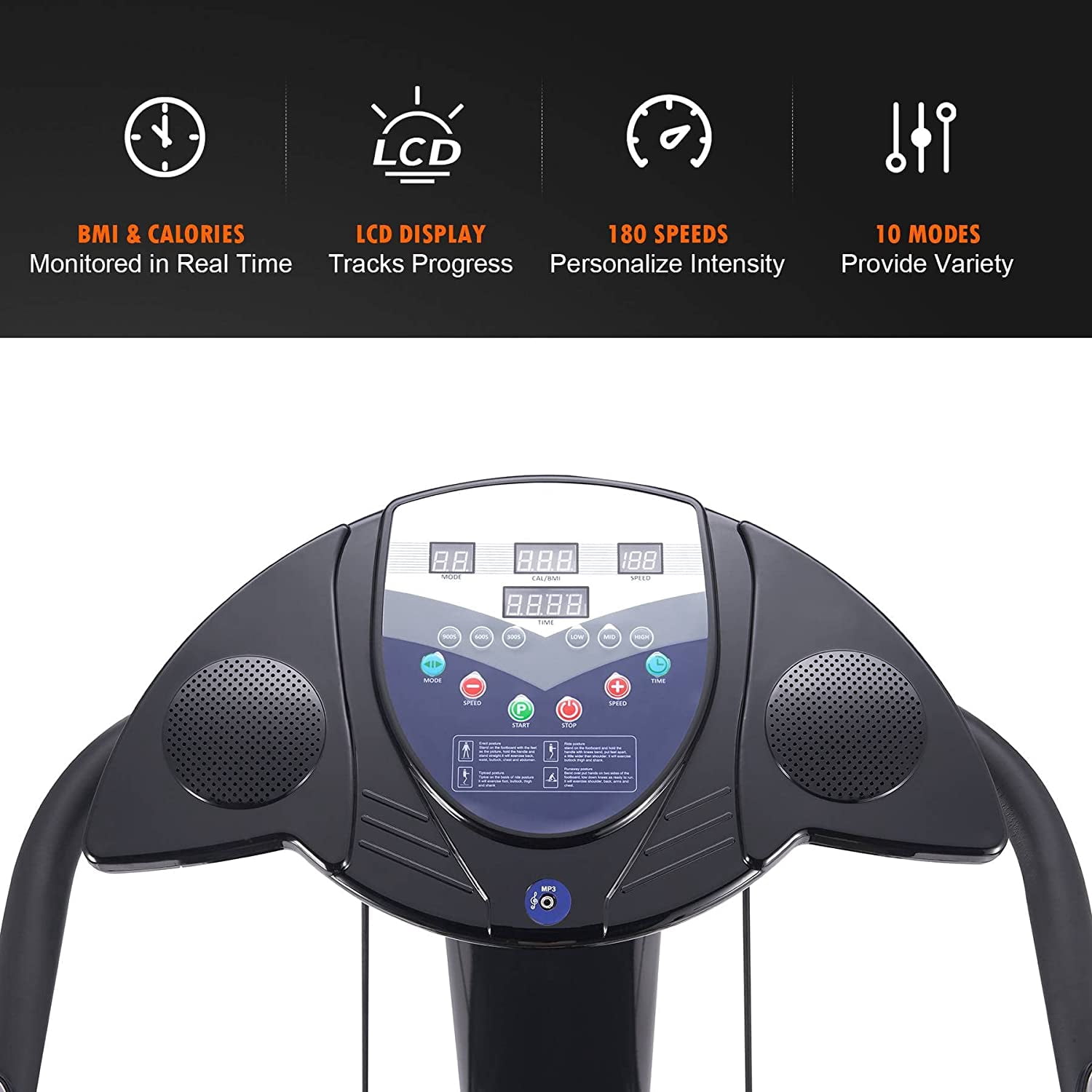2000W Whole Body Vibration Platform Exercise Machine, 180 Speed Levels Vibration Plate with MP3 Player