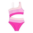 thumbnail image 2 of LIJCC Toddler Girl One-Piece Color-Block Swimsuit – Asymmetrical Strap Design with Cutout Waist Detail, Bold Striped Pattern, Perfect for Beach & Pool Adventures, 2 of 9
