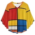 thumbnail image 4 of Mondrian Inspired Women's V-Neck Blouse With 3/4 Ruffled Bell Sleeves Casual Top Ladies Blouses, 4 of 7