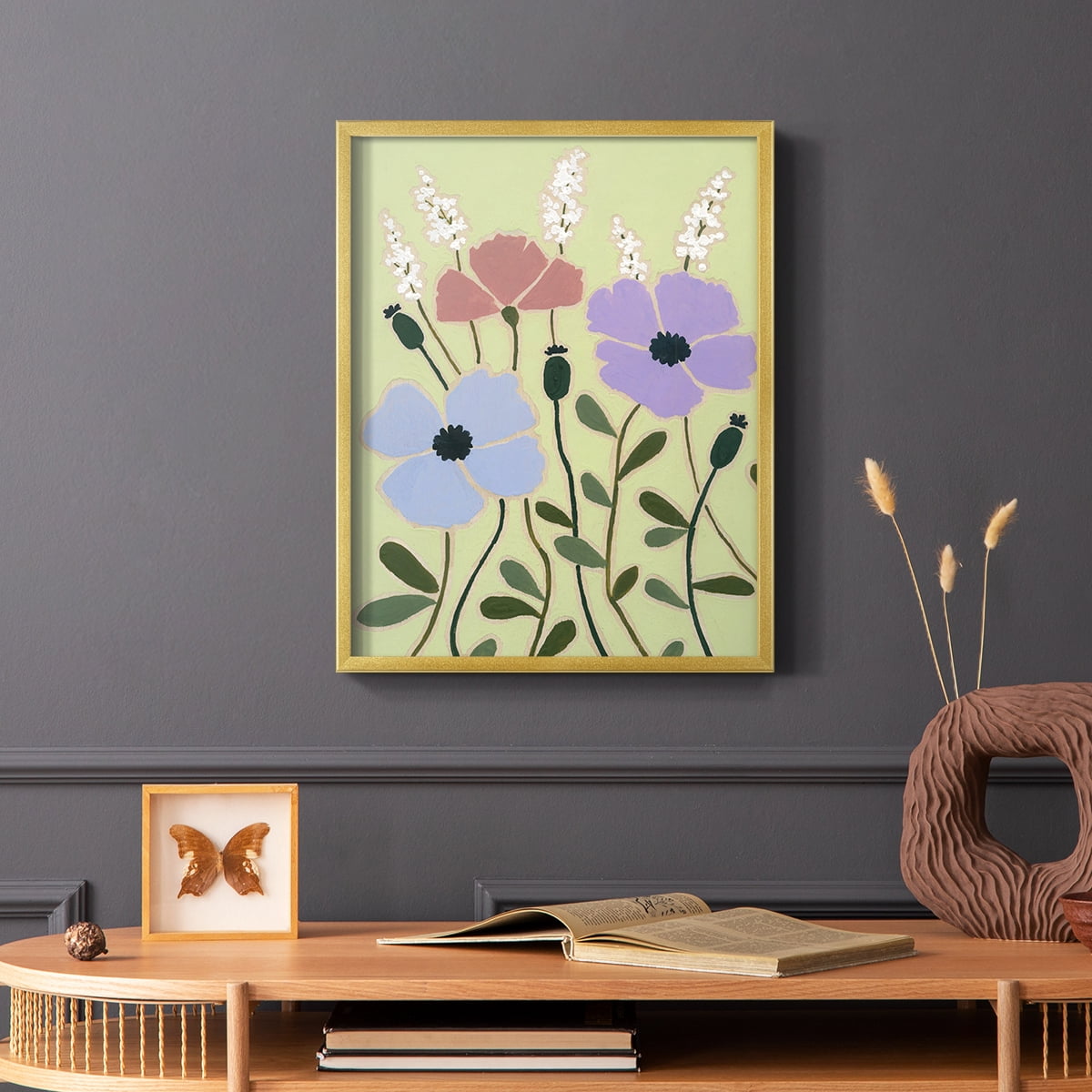 Woodblock Floral III Framed Print - Solid Wood in Single Picture Frame Solid Wood 2 Framed Print
