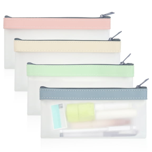 LELE LIFE 4pcs Clear Pencil Pouch, Super Soft TPU Pencil Case Pencil Bag with Zipper, Waterproof Stationery Storage Bag Travel Clear Makeup Bag for Women Men Office