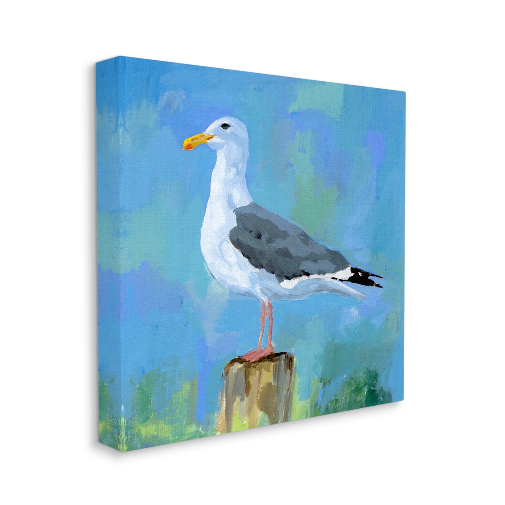 Stupell Industries Coastal Seagull Painting Animals & Insects Painting Gallery Wrapped Canvas Print Wall Art, 17 x 17