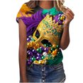 thumbnail image 4 of successthop Mardi Gras Cute Tops for Women Short Sleeve Plus Size with Crew Neck Polyester Casual Mask Printed Mardi Gras Celebrations Blouse Tops for Mardi Gras Event Purple 4XL, 4 of 5