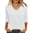 thumbnail image 2 of Babysbule Women's Scalloped V Neck 3/4 Sleeve T Shirt, Casual Loose Solid Blouse for Daily All Season Wear, 2 of 6