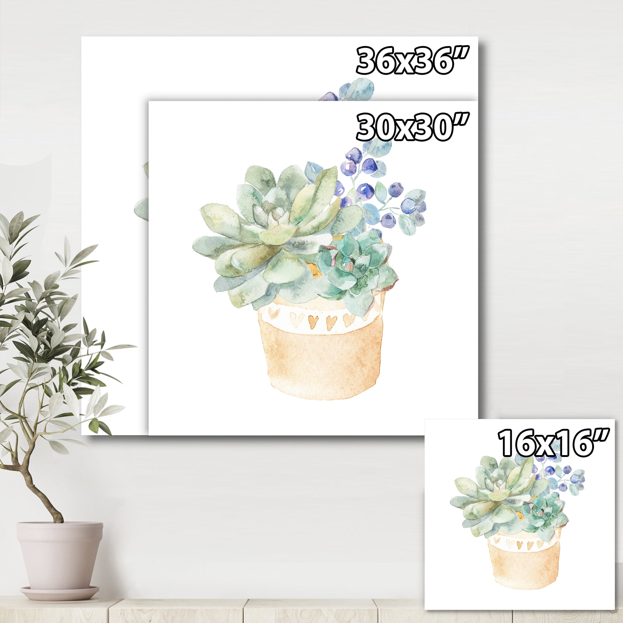 Succulent Flower In Terracotta Clay pot II 36 in x 36 in Painting Canvas Art Print, by Designart