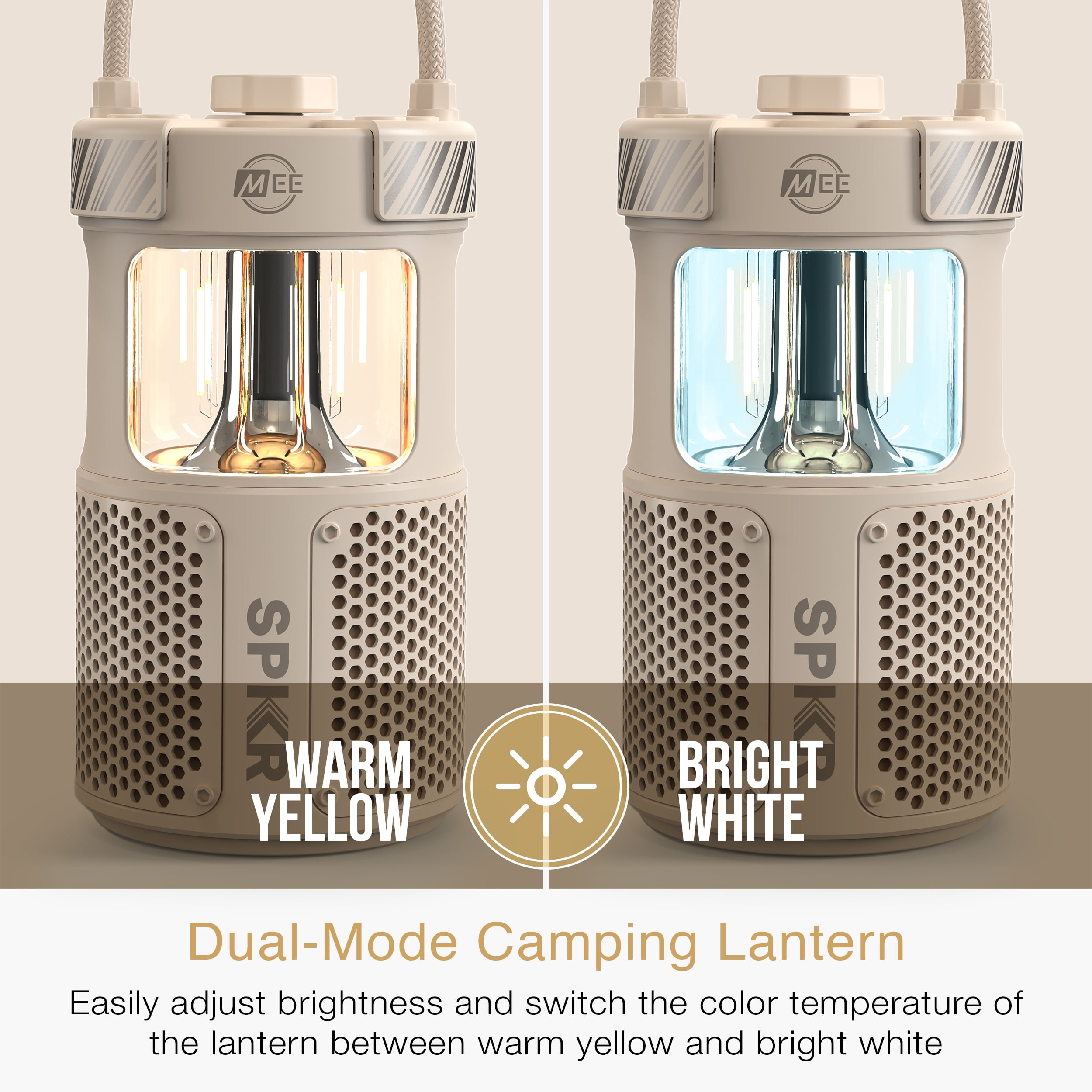 MEE audio lightSPKR Bluetooth Wireless Speaker + Camping Lantern, IPX6 Water Resistant (Desert Sand)