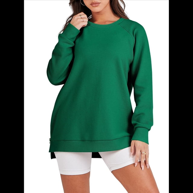 Sudaderas de Gran Tamaño para Mujer, Cuello Redondo, Larga, Sudaderas con Cremallera Lateral, Ropa de Otoño 2025 Verde Oscuro XL