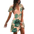 thumbnail image 2 of Hawaiian Tropical Dresses for Women V Neck Floral Print Short Sleeve Flowy Wrap Dress Vacation Dresses, 2 of 5