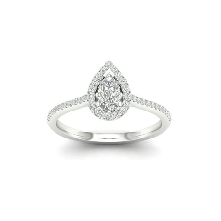 - Imperial 1/3Ct TDW Pear Diamond 10k White Gold Halo Ring (I-J, I2)