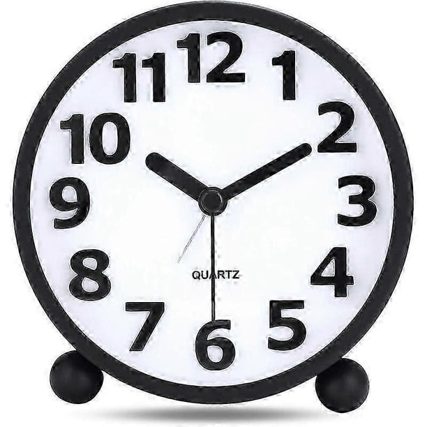 Silent Analog Alarm Clock,Black Metal Large 3D Digits,Non Ticking Table Clock with Night Light Bedside Alarm Clock 10.8cm
