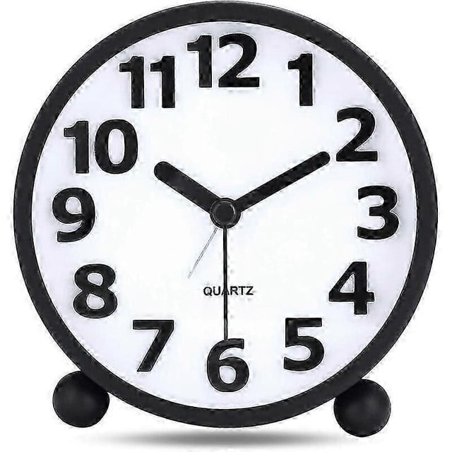 Silent Analog Alarm Clock,Black Metal Large 3D Digits,Non Ticking Table Clock with Night Light Bedside Alarm Clock 10.8cm