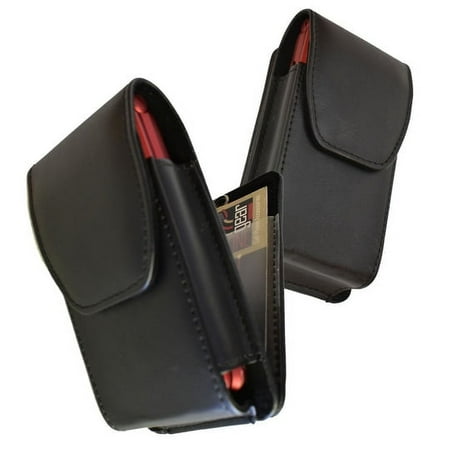 Black leather wallet case with rotating pinch clip and magnetic closure fits TCL Flip Pro, Flip 2, TCL Flip Flip Phone