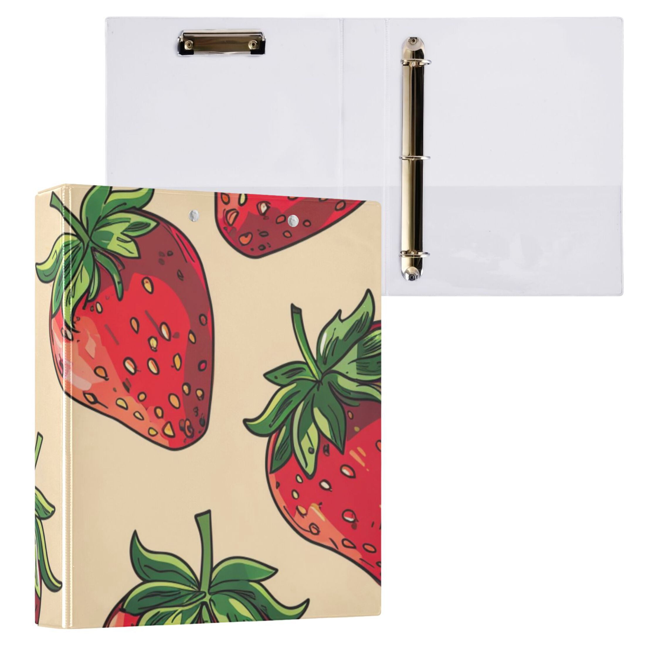 Many Strawberries 3 Ring Binders 1.5 inch Hardcover File Folders with Interior Pockets A4 Size Organizer for School Office Hospital