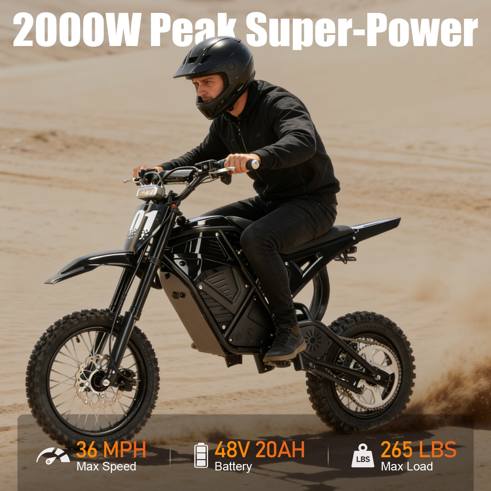 Lambolt Electric Dirt Bike For Teens And Adult 2000w Motor 48v 20ah Battery Electric Motorcycle Max 36mph Hydraulic Brakes 14"/12" Fat Tire For All Terrains