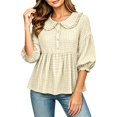 thumbnail image 4 of Ndbuld Women's Shirts Long-Sleeve Collar Button Pullover Top,Khaki,S, 4 of 5