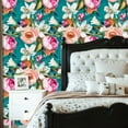 thumbnail image 2 of Boho Peel and Stick Wallpaper Vibrant Floral Peonies Roses Lilies Teal Contact Paper 23.6in x 9.8ft Wallpaper Removable Self Adhesive Wall Paper for Bedroom, 2 of 8