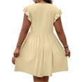 thumbnail image 4 of longantii Plus Size Dresses for Women Fashion Empire Waist A Line Sundress Loose Fit V Neck Boho Dress Smocked Eyelet Holiday Mini Dress Yellow XL, 4 of 4