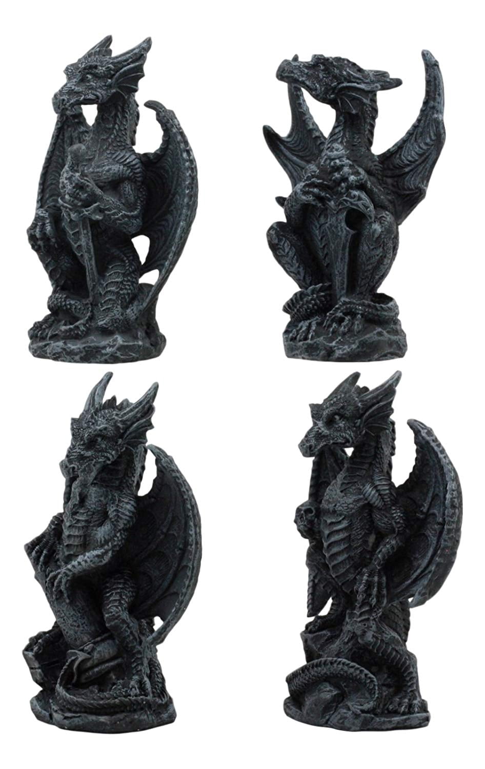 Faux Stone Fantasy Sentinel Guardian Dragons Statue Set Of 4 Dragon Miniatures