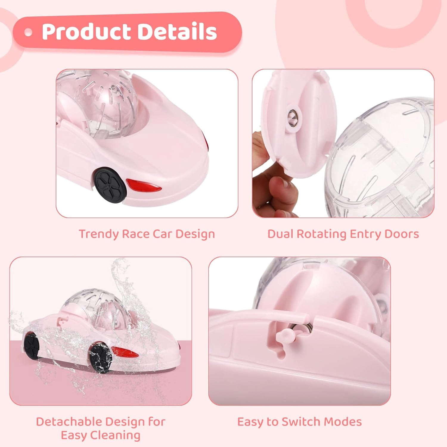 ABPETE Hamster Exercise Ball Sports Car, Hamster Car with Detachable Transparent Ball, 3 Modes Funny Exercise Wheel, Small Exercise Ball for Dwarf Small Pet