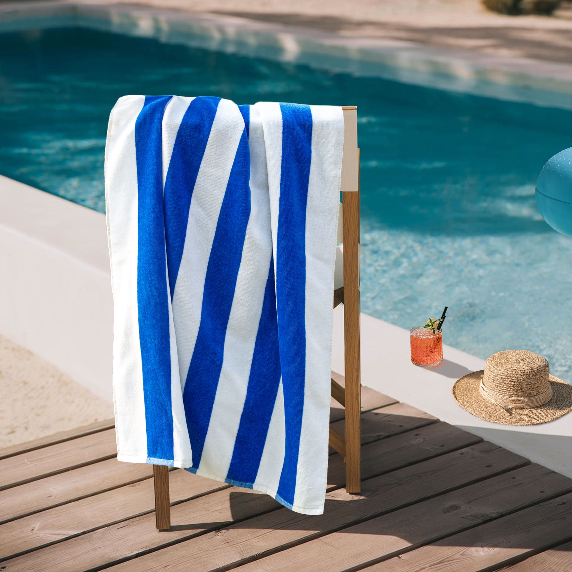 (2 pack) Mainstays Cabana Stripe Beach Towel, 58" x 28", Blue