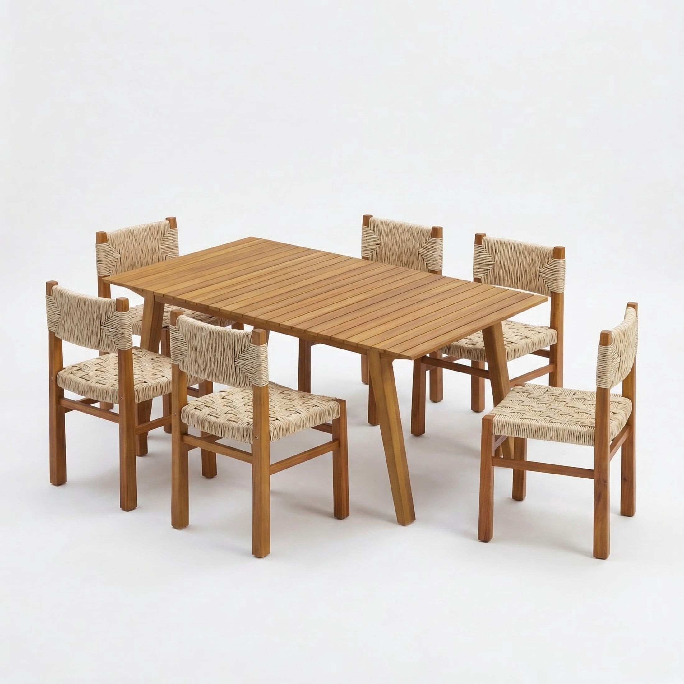 Christopher Knight Home 7-Piece Outdoor Dining Set, 68.5" Teak Wood Table and Light Gray Wicker Chairs